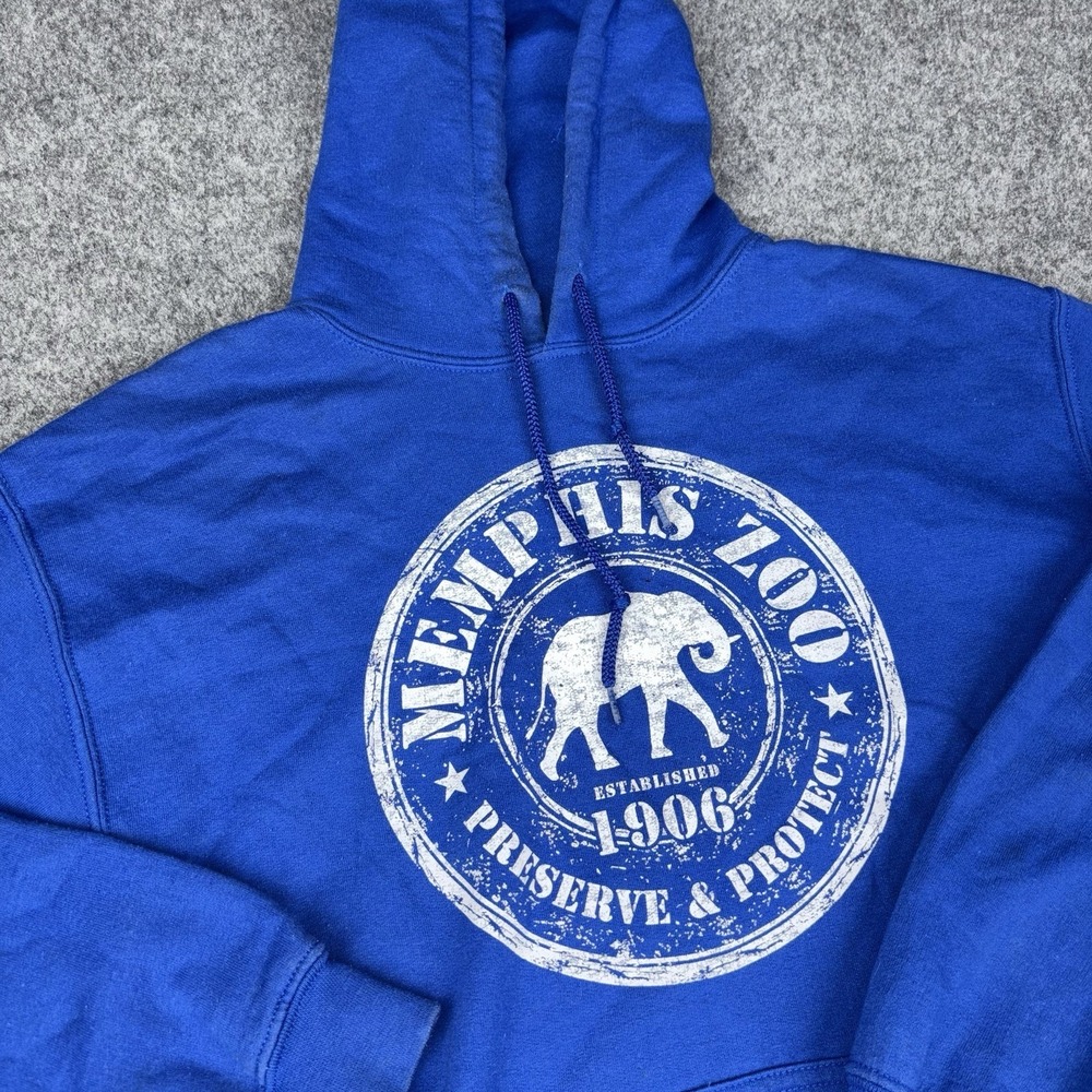 Memphis Zoo Hoodie‎ Mens Large Blue Pullover Preserve & Protect Wildlife Tourist